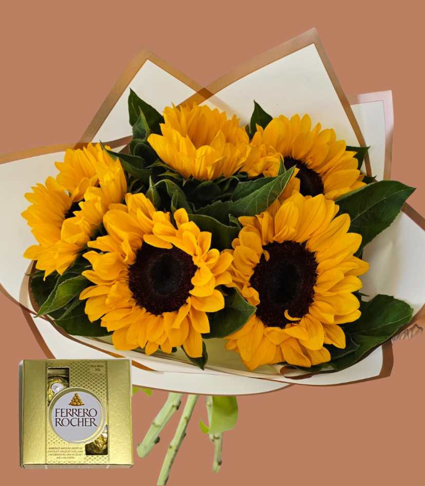 Ramo 5 girasoles + Ferrero 4. - Imagen 2