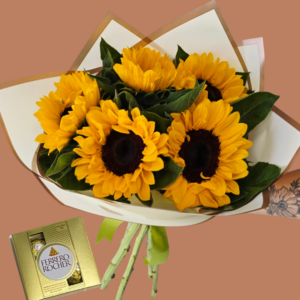 Ramo 5 girasoles + Ferrero 4.