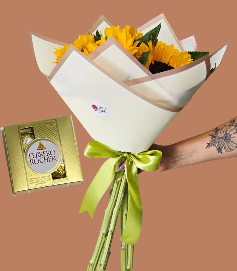 Ramo 5 girasoles + Ferrero 4. - Imagen 4